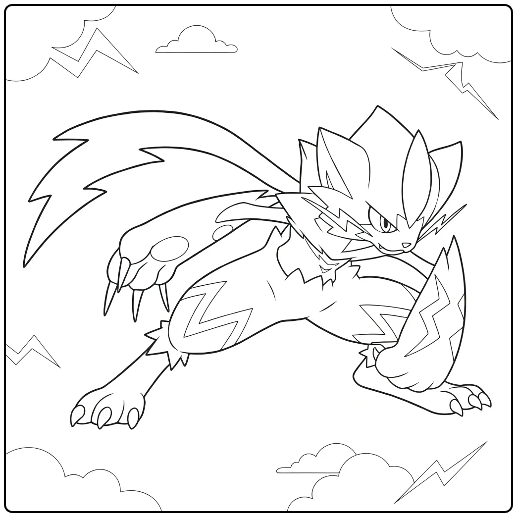 Pokemon Zeraora Clouds and Electricity coloring page