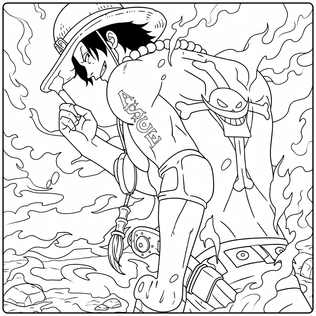 Portgas D Ace in Tough Fire Pose coloring page