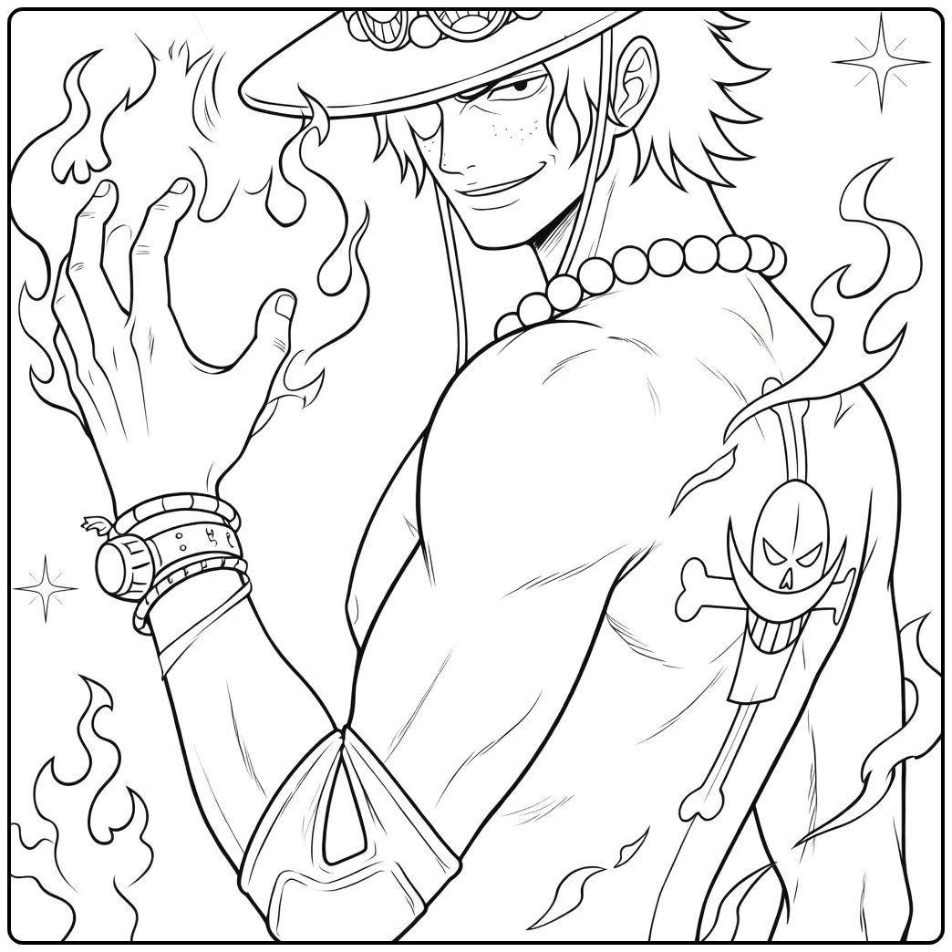 Portgas D Ace in Flaming Action Pose coloring page
