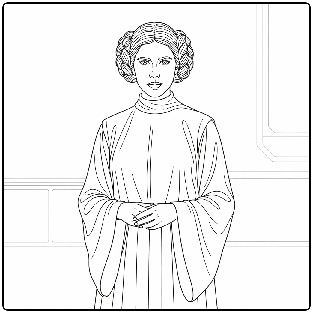 Princess Leia Gracefully with Folded Hands coloring page