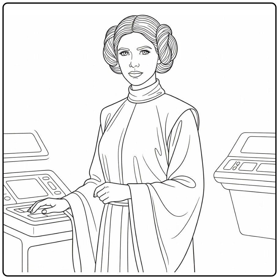 Princess Leia in Leadership Pose coloring page