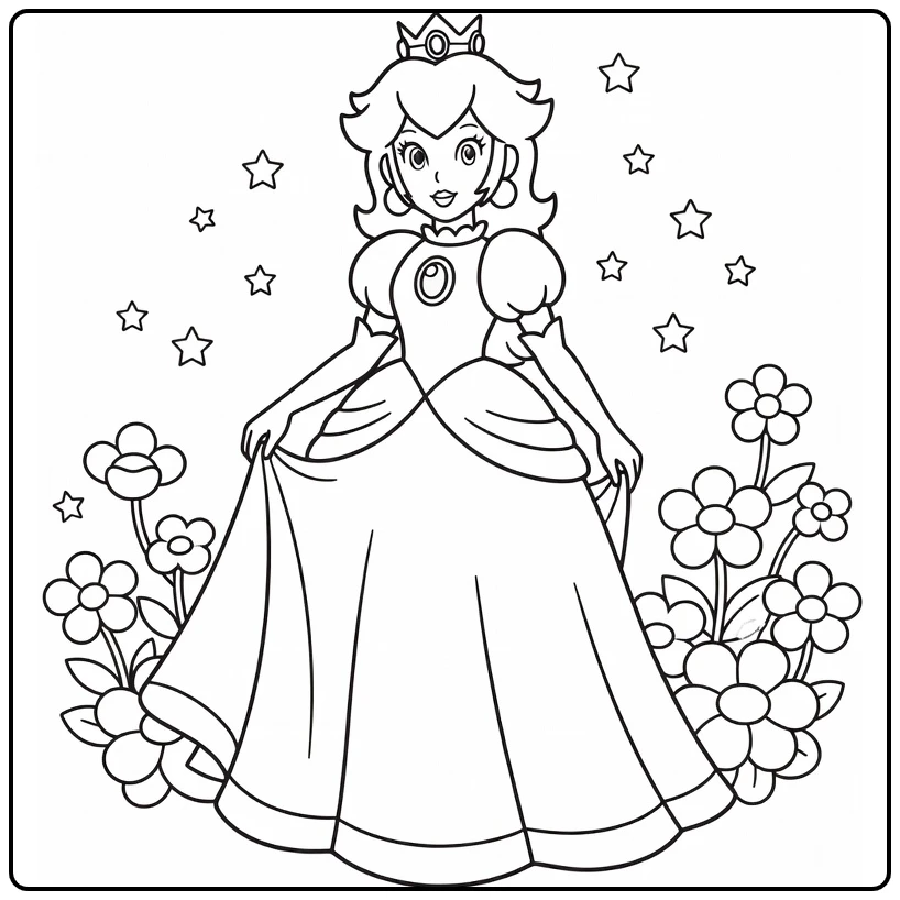 Princess Peach in Graceful Royal Pose coloring page