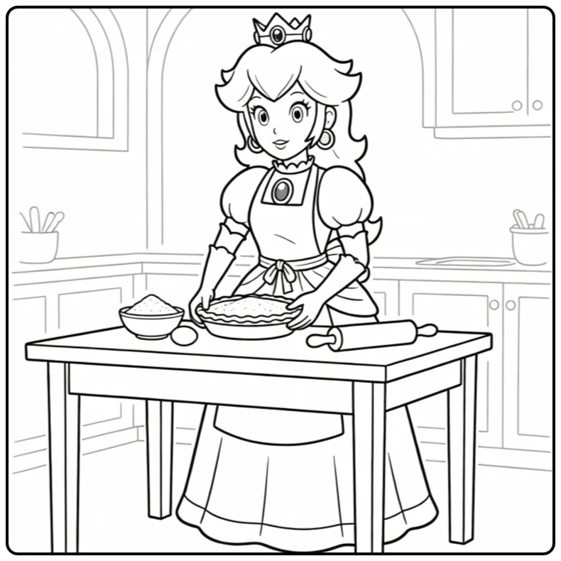 Princess Peach in Royal Kitchen coloring page