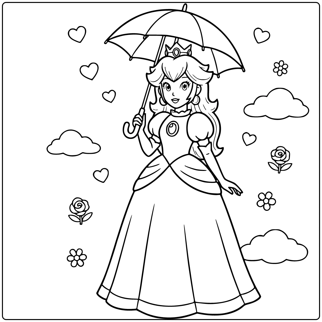 Princess Peach Parasol in Hands coloring page