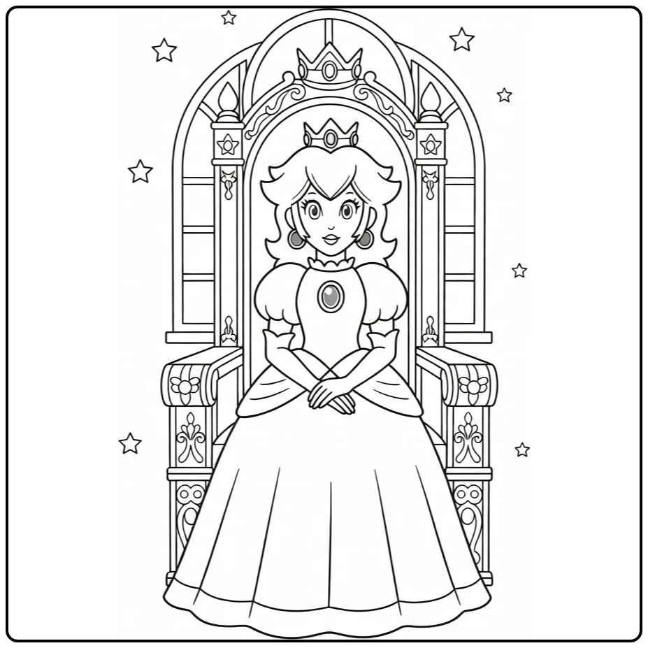 Princess Peach on Royal Throne coloring page