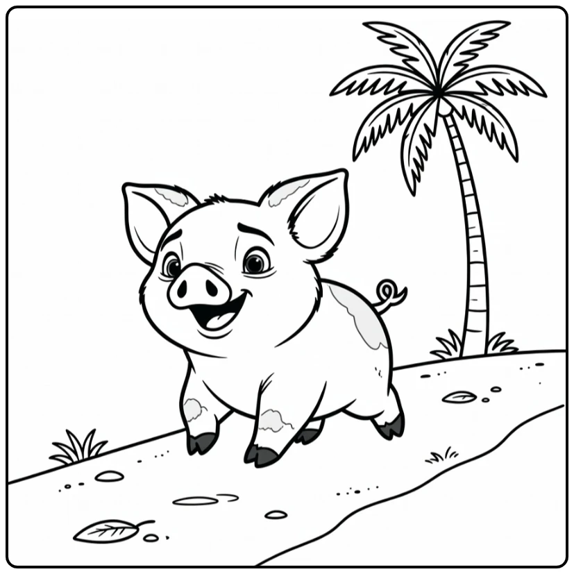Frolicking Pua on Island Path coloring page