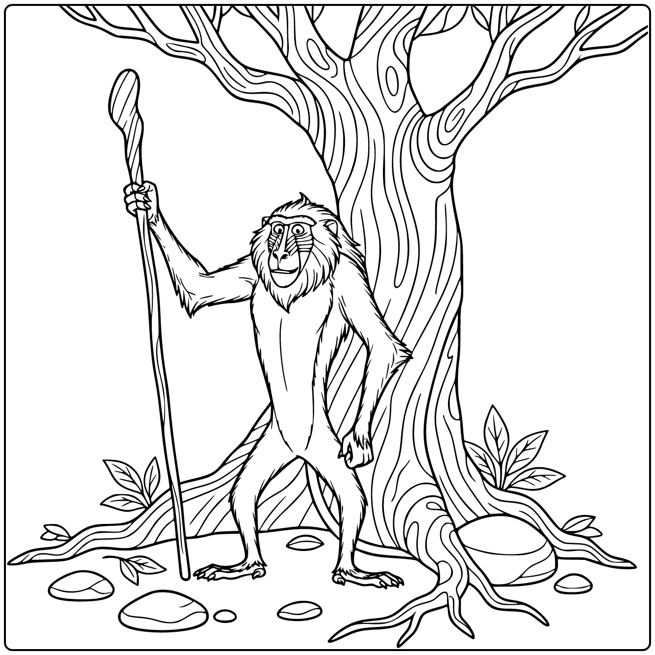 Rafiki Giving Advice with Old Tree coloring page
