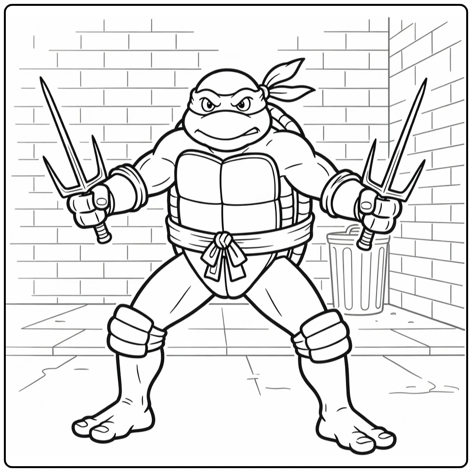 Fighting Raphael with Sai Weapons coloring page