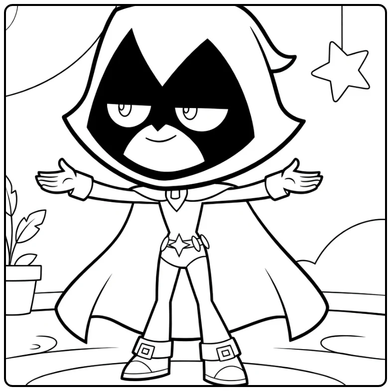 Raven Cape and Star Emblem coloring page