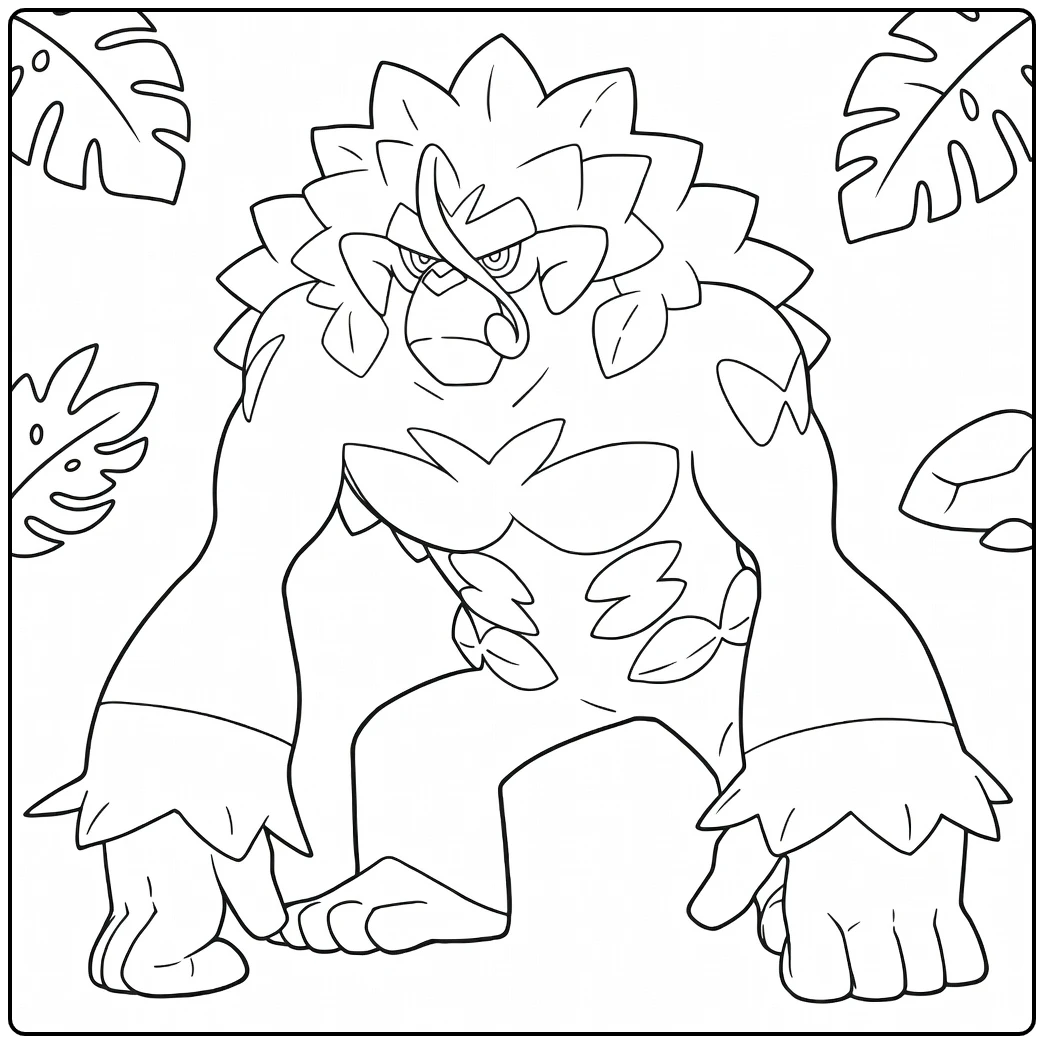 Rillaboom Powerful Drummer Gorilla Pokemon coloring page