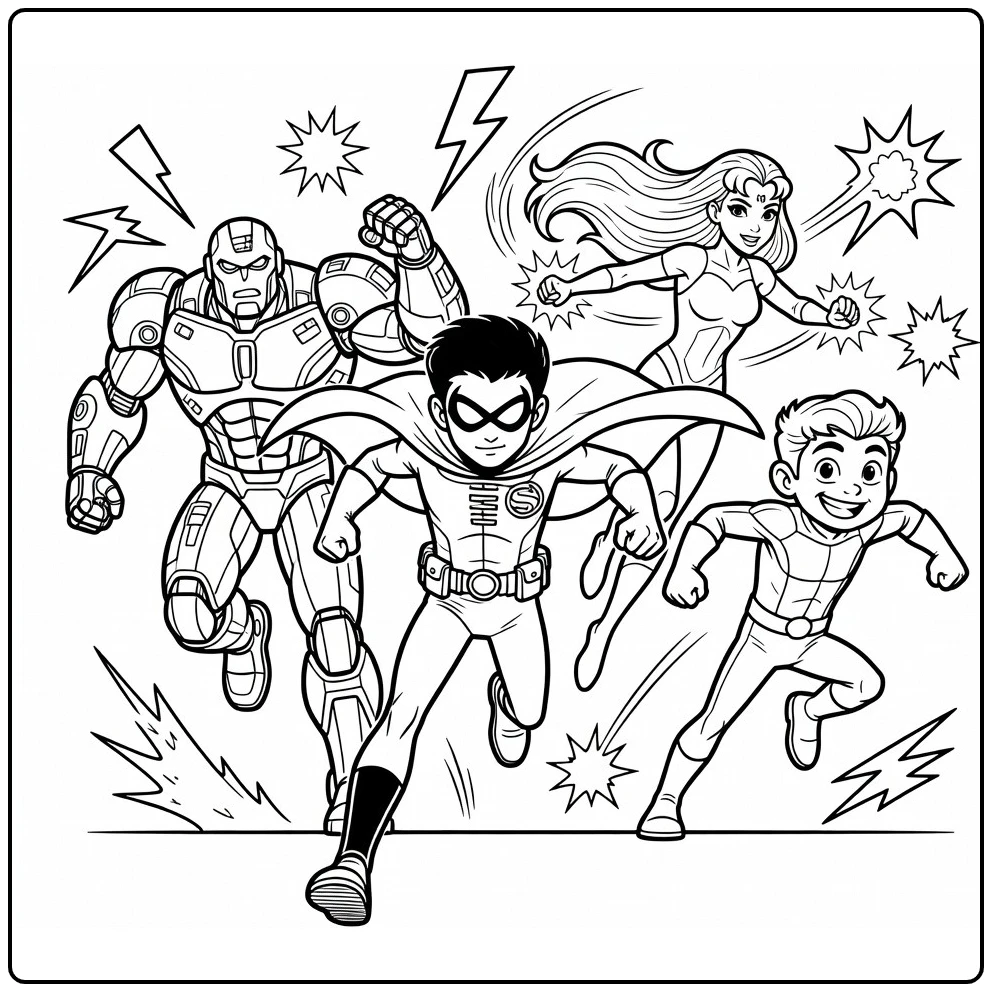 Robin Leading Cyborg in Teen Titans coloring page