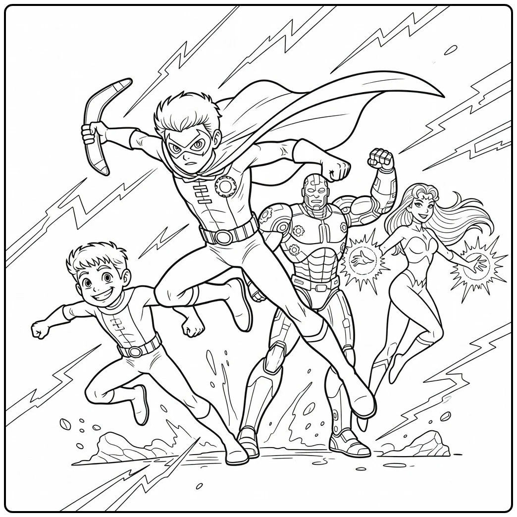 Teen Titans coloring page with a printable superhero scene