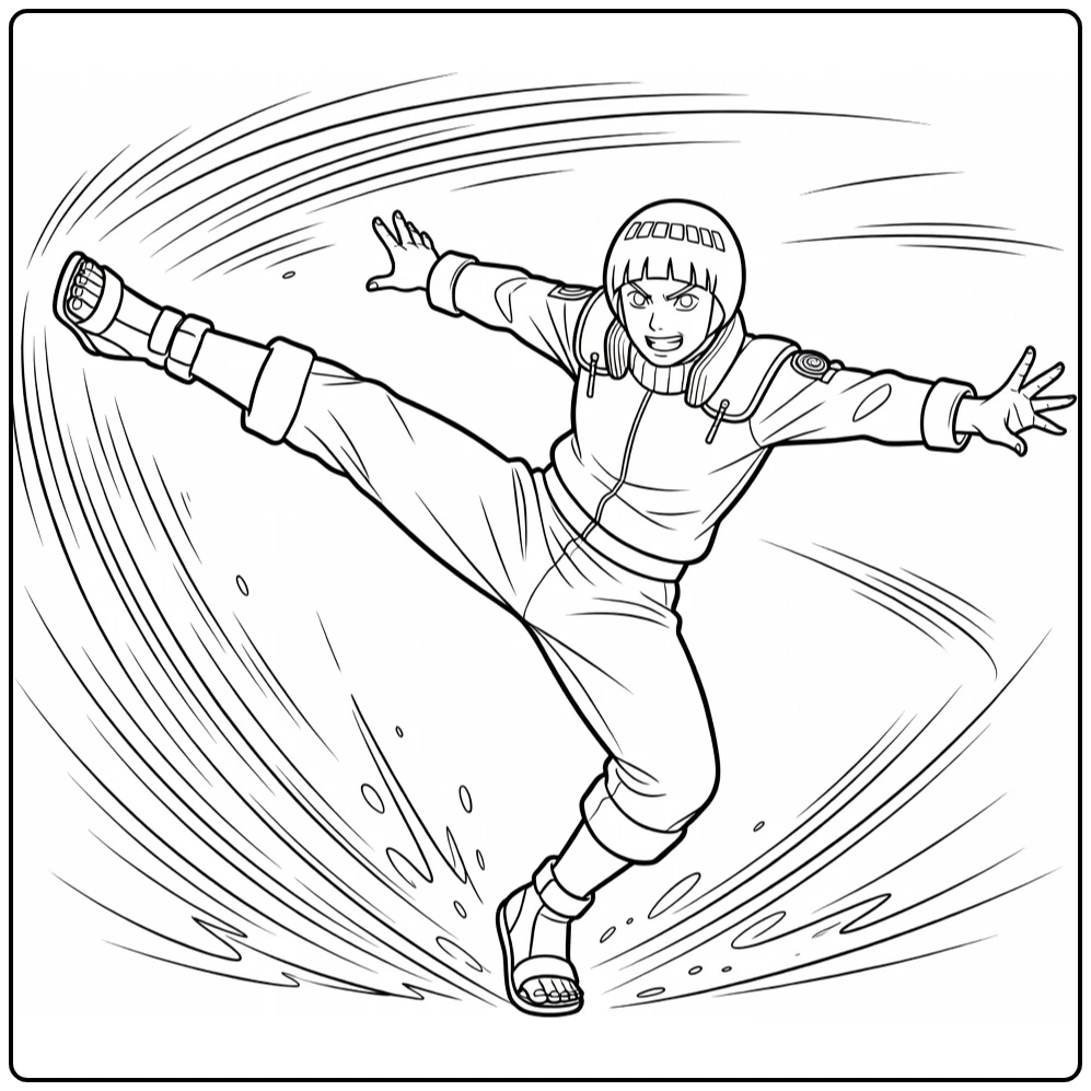 Rock Lee in Dynamic Kick Pose coloring page