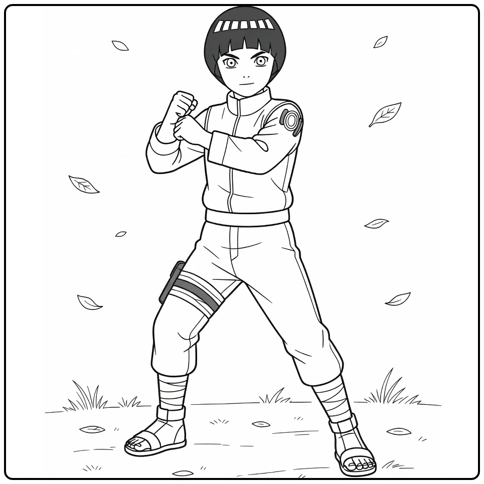 Rock Lee in Battle Pose with Big Eyes and Ninja Suit coloring page