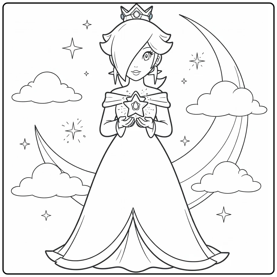 Rosalina Small Star Holding Clouds coloring page