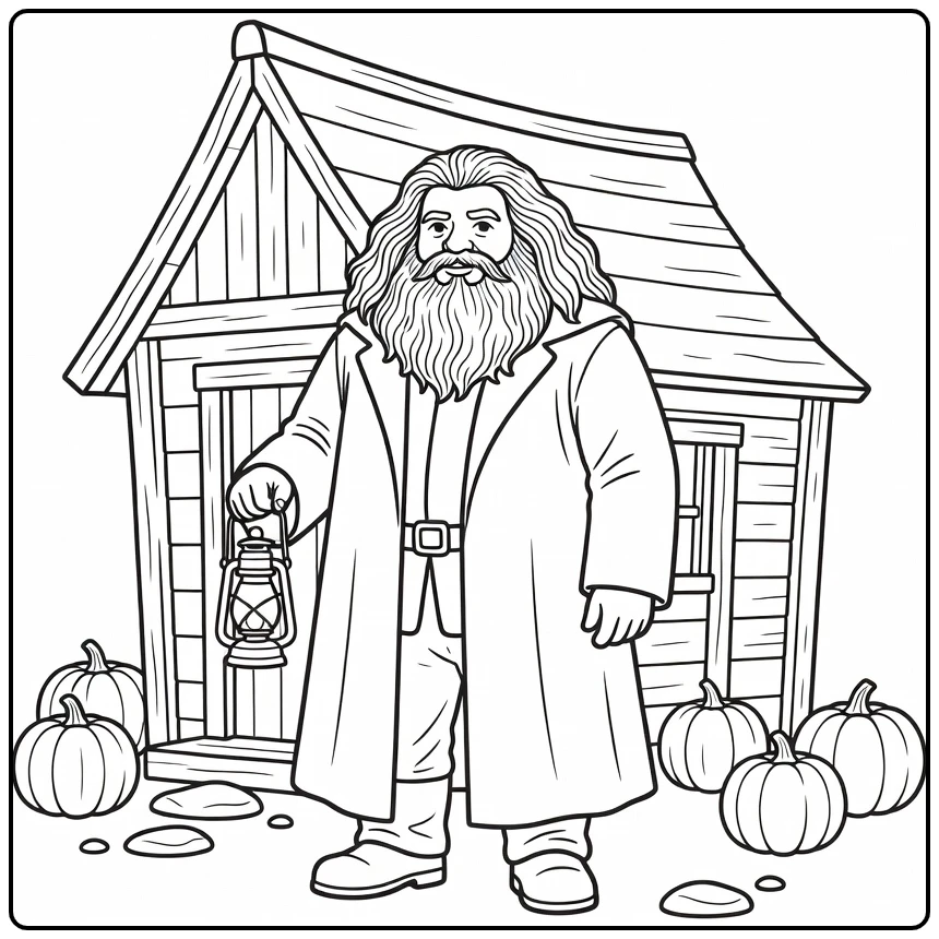 Rubeus Hagrid Proudly with Jacket and Wild Beard coloring page