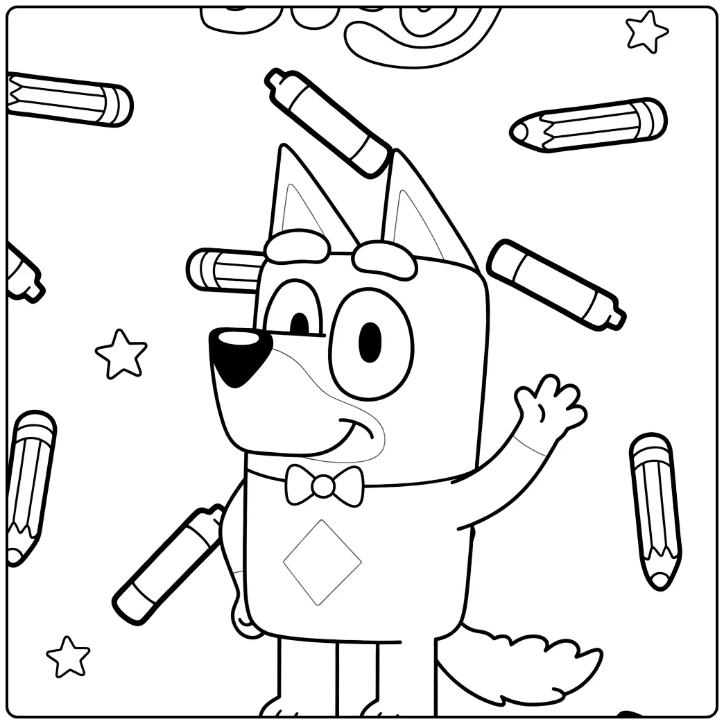 Rusty Fun Bluey with Colored Pencils coloring page
