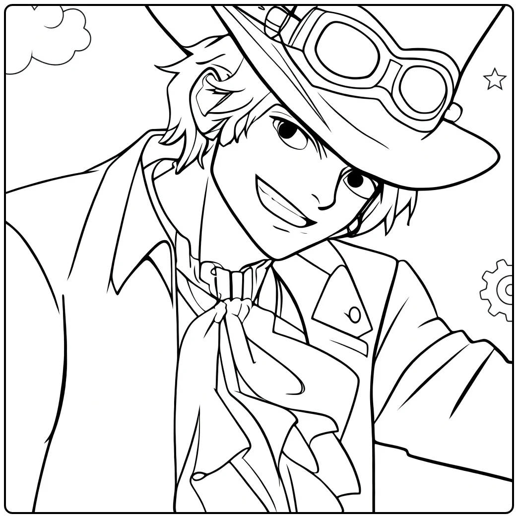 Sabo Adventurer with Steampunk Hat coloring page