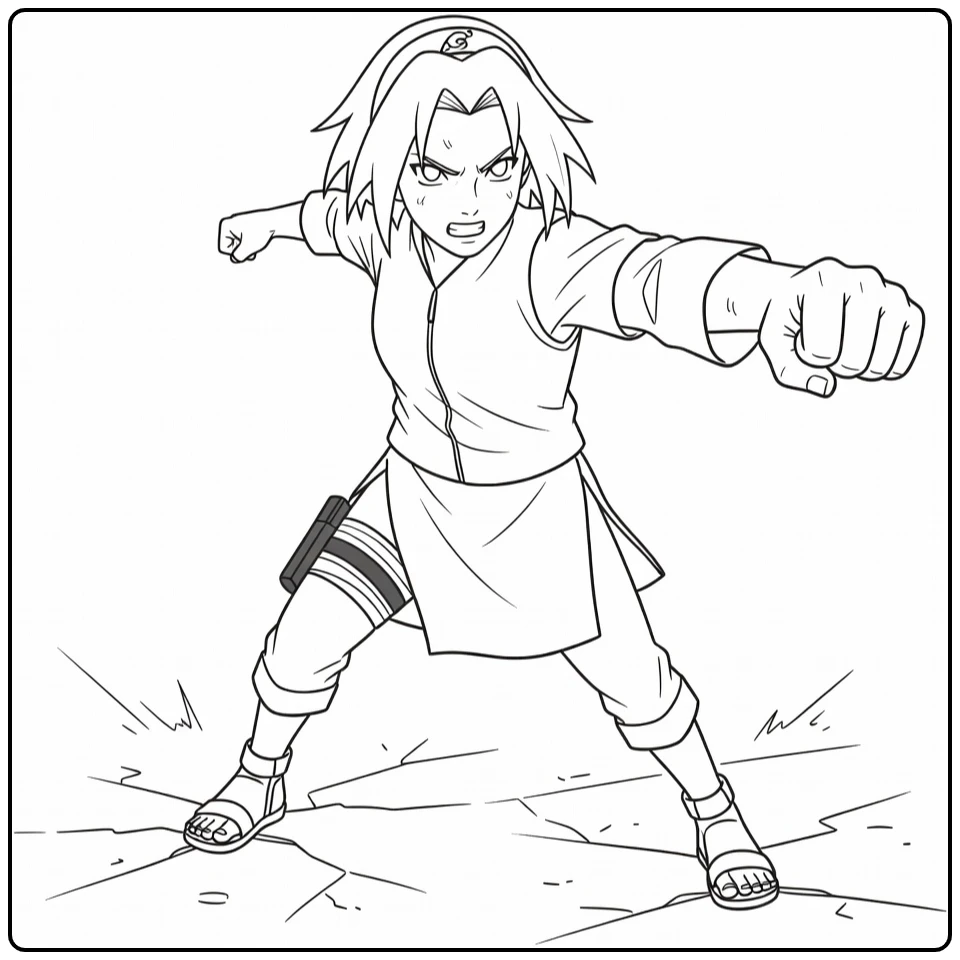 Sakura Haruno Punch with Intense Stare coloring page