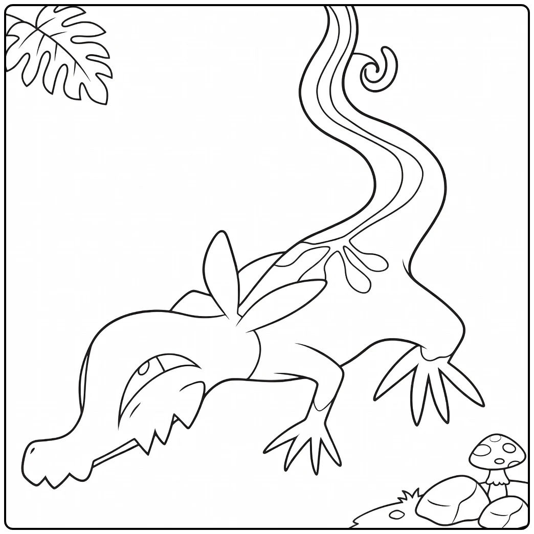 Salandit Pokemon Fire in Lage Hurk with Curved Tail coloring page