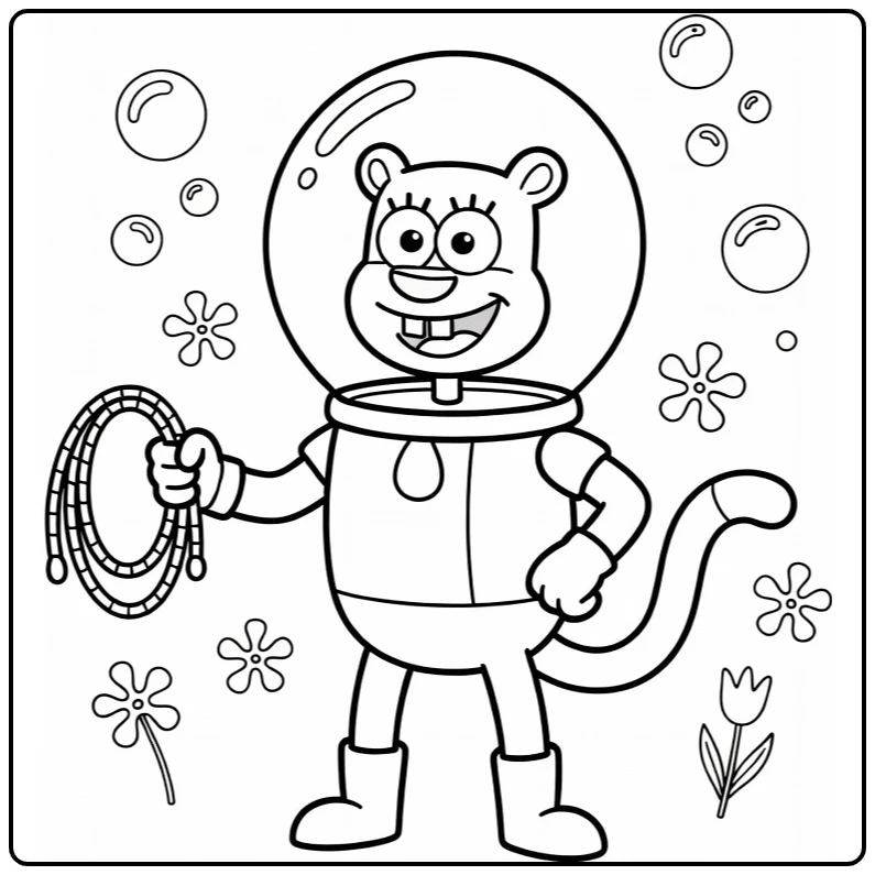 Sandy Cheeks Confident with Lasso coloring page