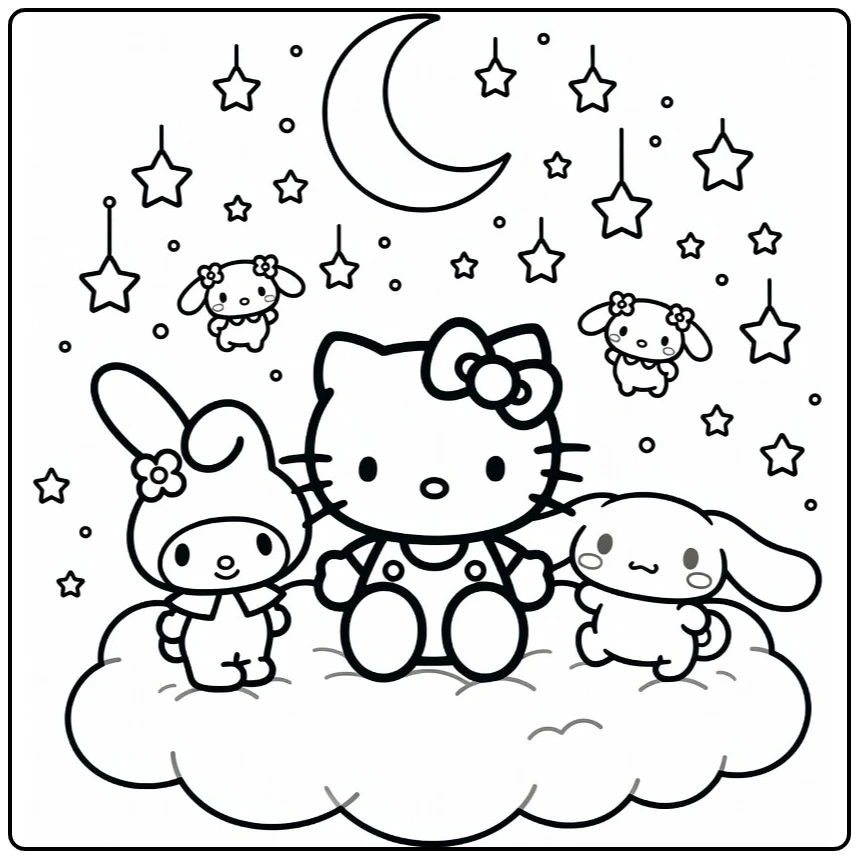 Sanrio Hello Kitty in the Center with My Melody coloring page