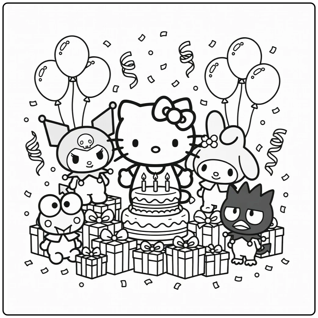 Sanrio Hello Kitty Kuromi and My Melody coloring page