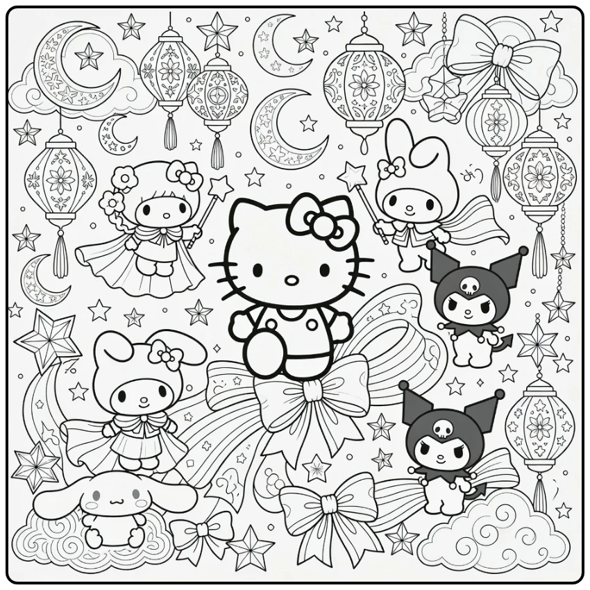 Detailed Sanrio Hello Kitty Magical Party coloring page