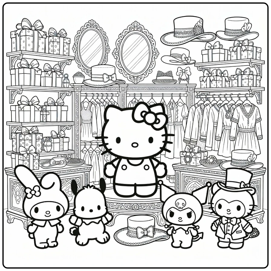 Detailed Sanrio with Hello Kitty and Friends coloring page