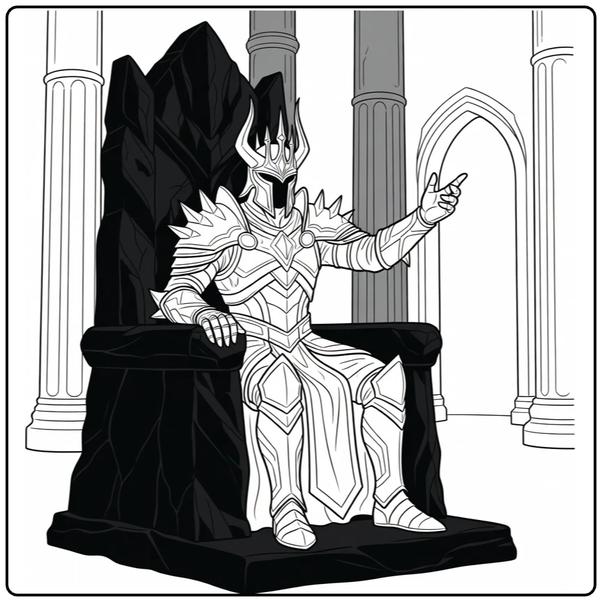 Sauron Sitting on Throne with Commanding Gesture coloring page