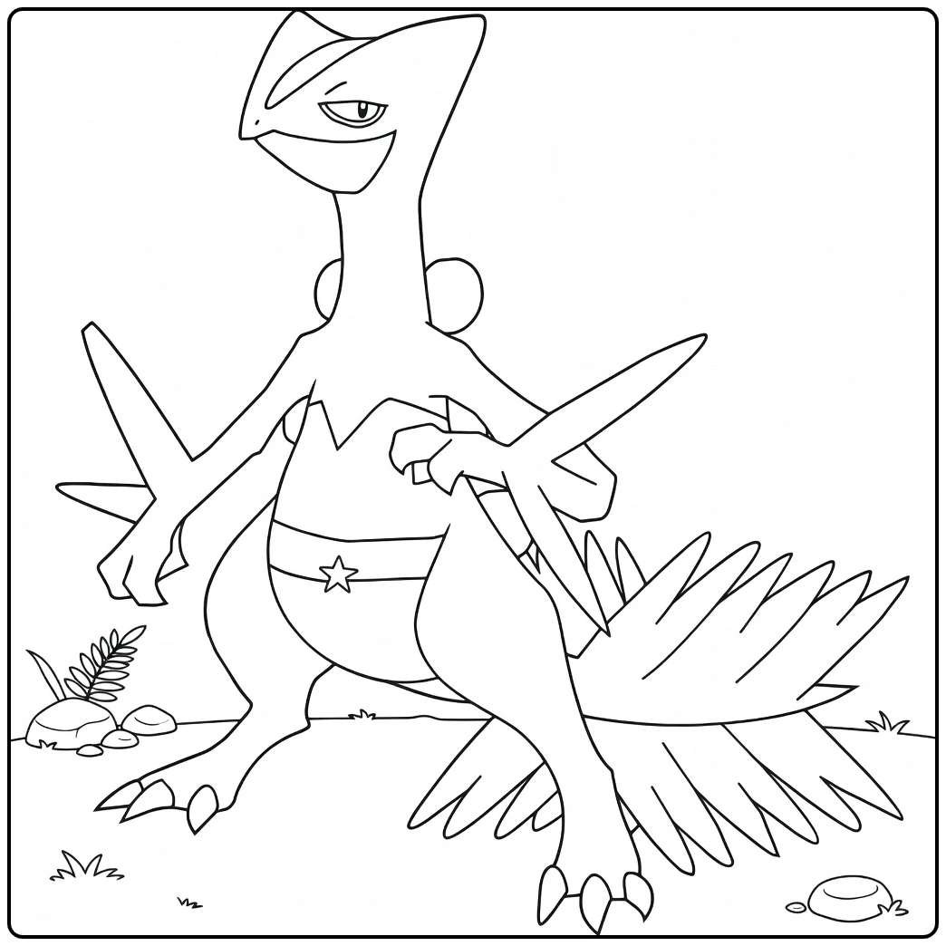 Sceptile Dynamic Stance and Star on Belly coloring page