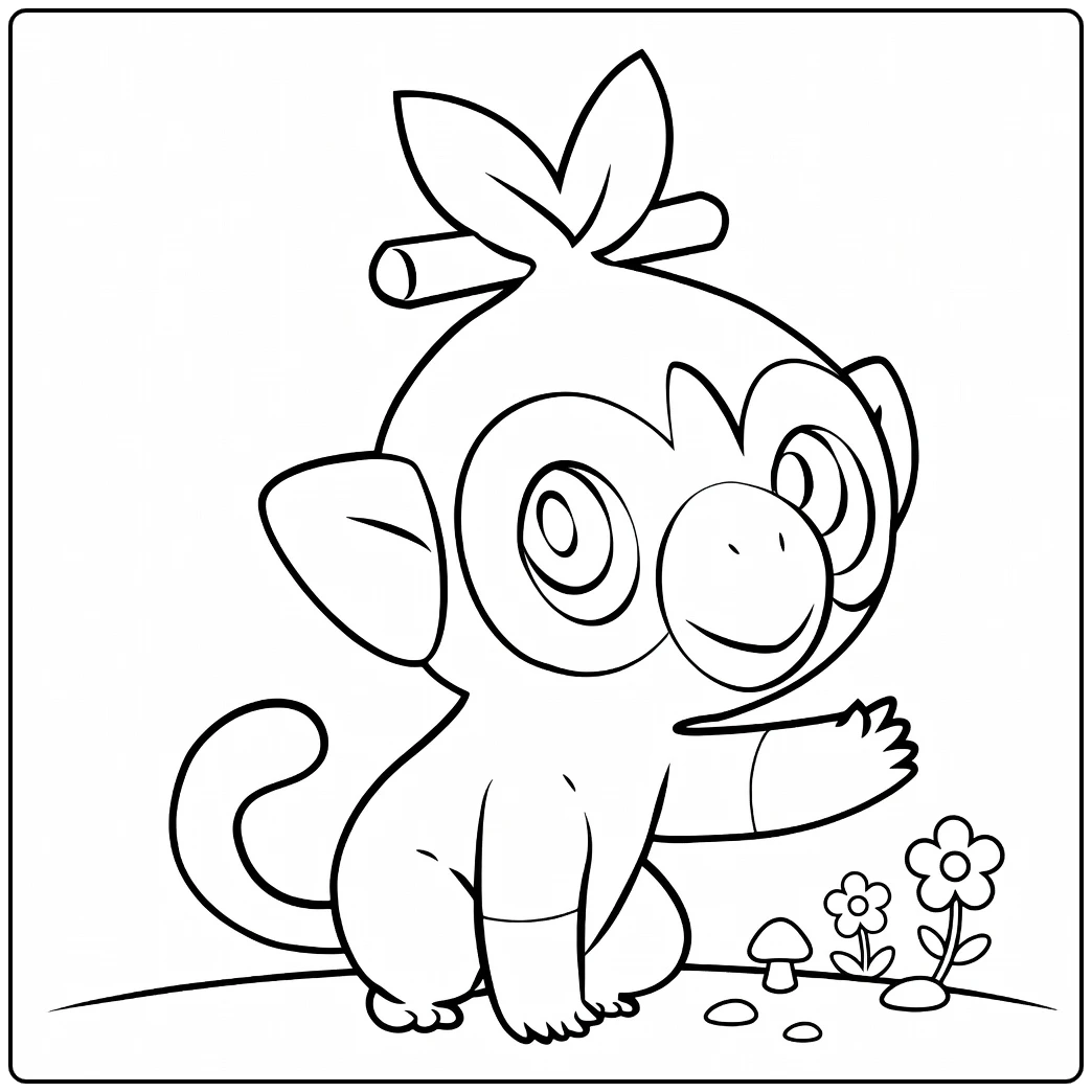 Cute Grookey Pokemon coloring page