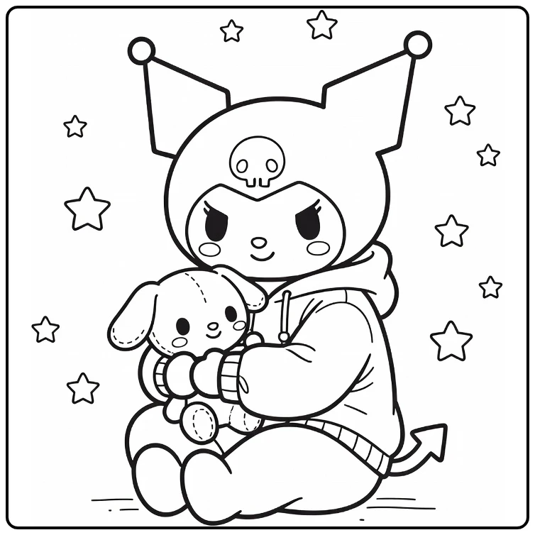 Kuromi Cute Hoodie and Hug coloring page