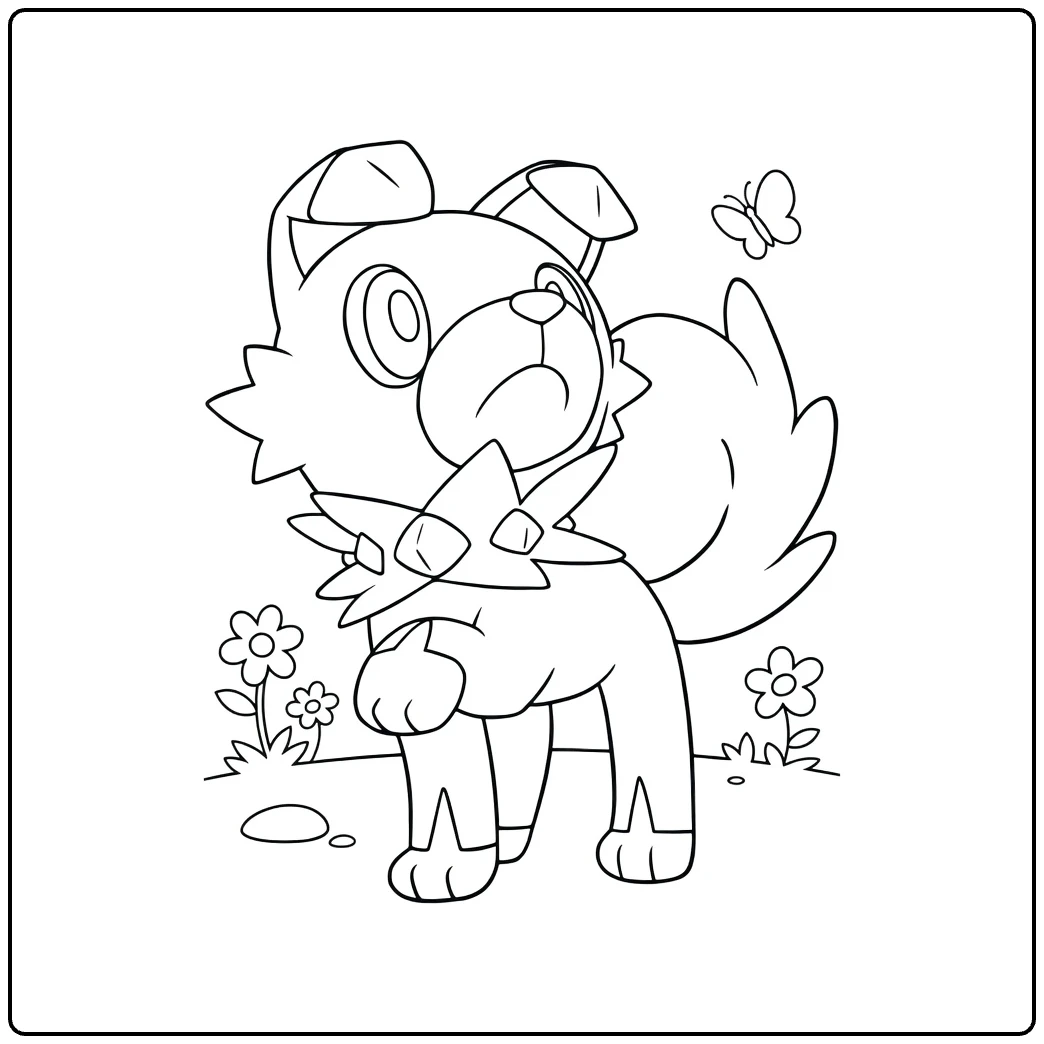 Cute Pokemon Rockruff in the Nature coloring page