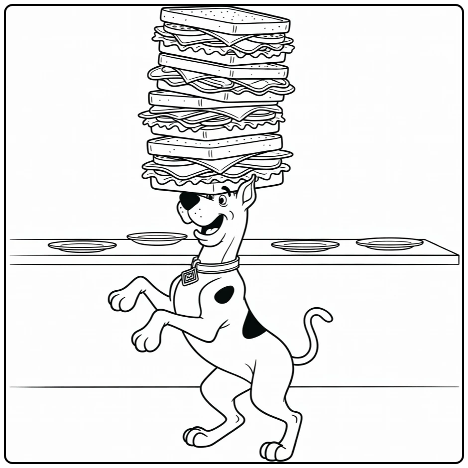 Doo Scooby on Achterpoten and Sandwiches coloring page