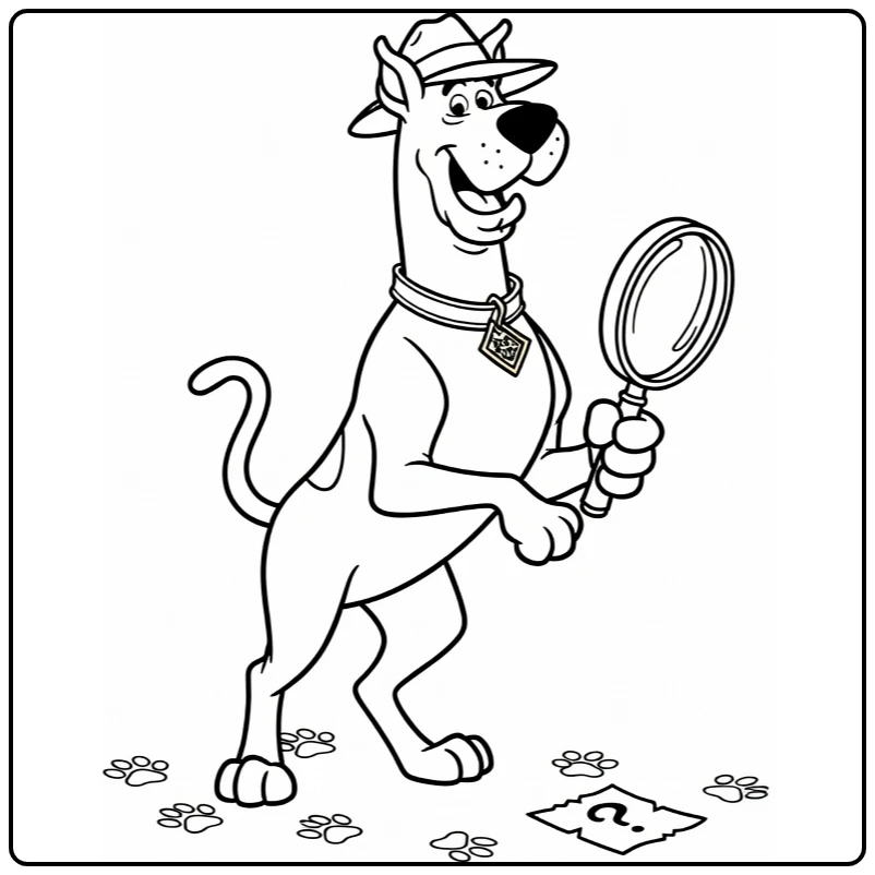 Scooby-Doo coloring page with a printable mystery scene