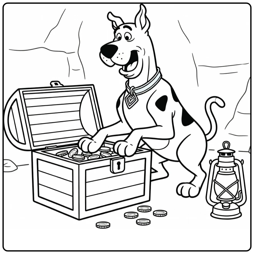 Doo Scooby with Gevonden Schatkist in Cave coloring page