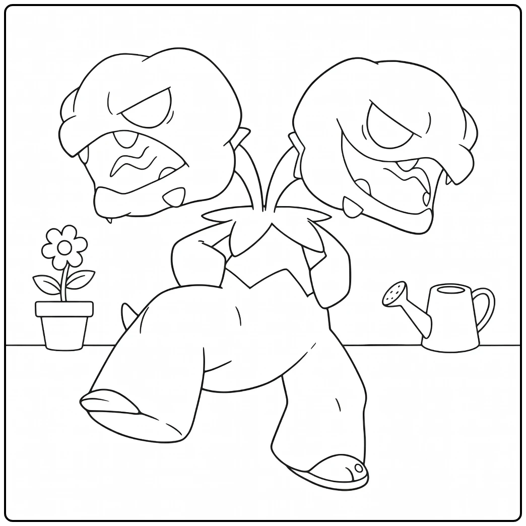 Scovillain Pokemon Flower Pot and Watering Can coloring page