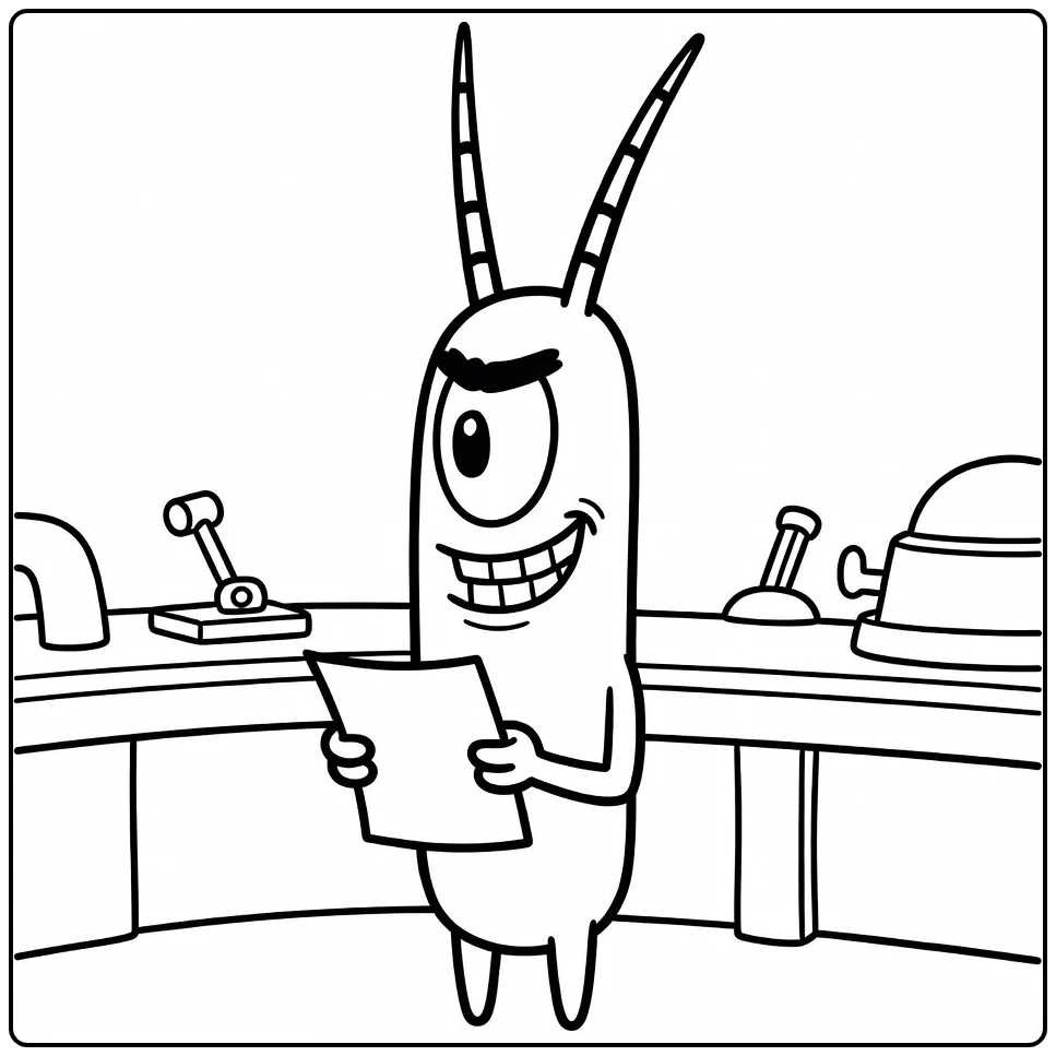 Sheldon J Plankton Plan in Chum Bucket coloring page