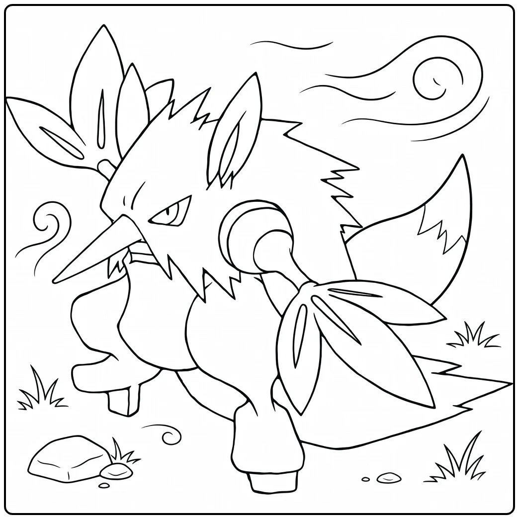 Shiftry in Dynamic Pose with Storm coloring page