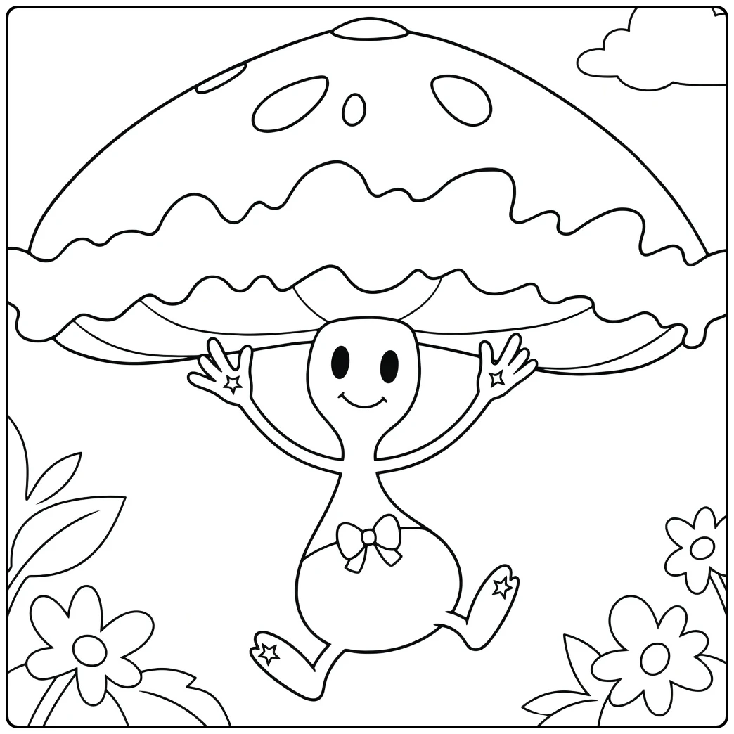Shiinotic Cheerful Pose and Flowers coloring page