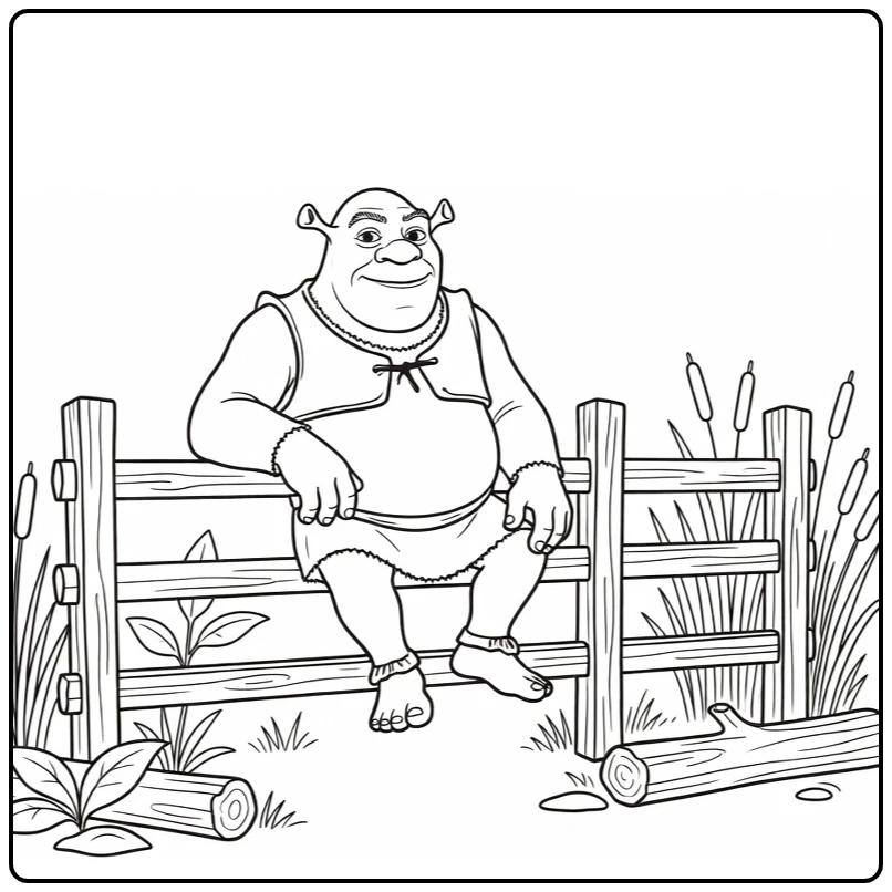 Shrek Fence Logs and Reeds on Background coloring page