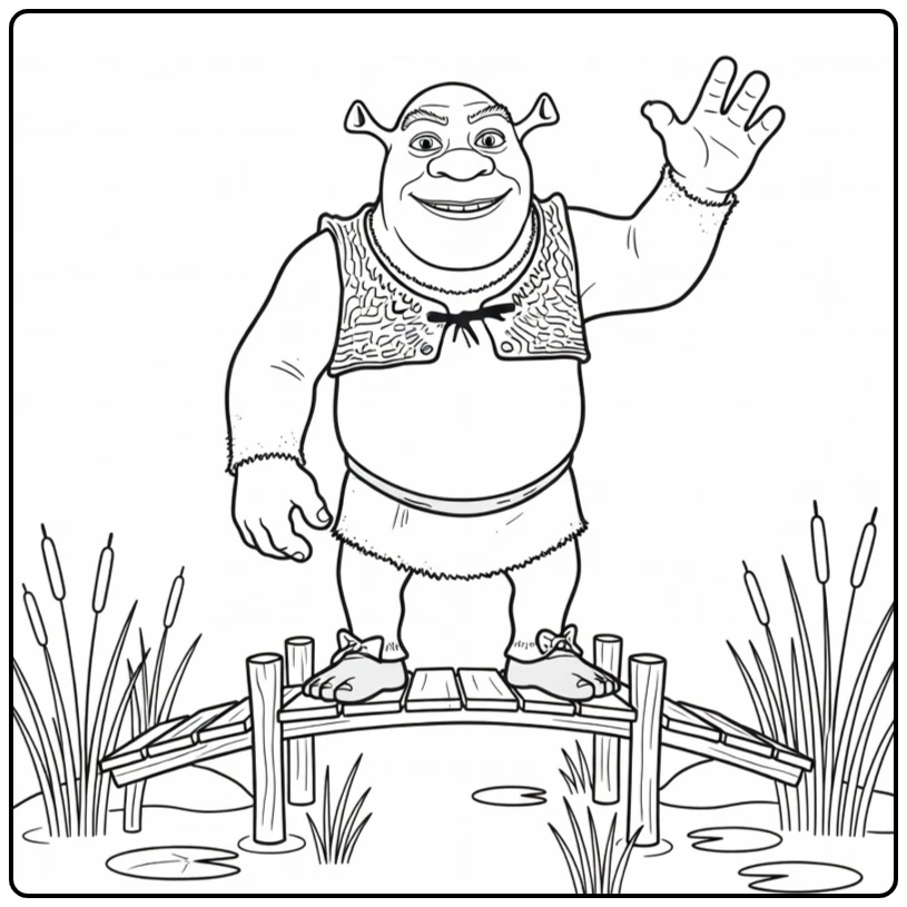 Shrek on Plankbrug in the Swamp coloring page