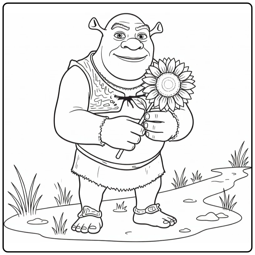 Shrek coloring page with a printable character scene