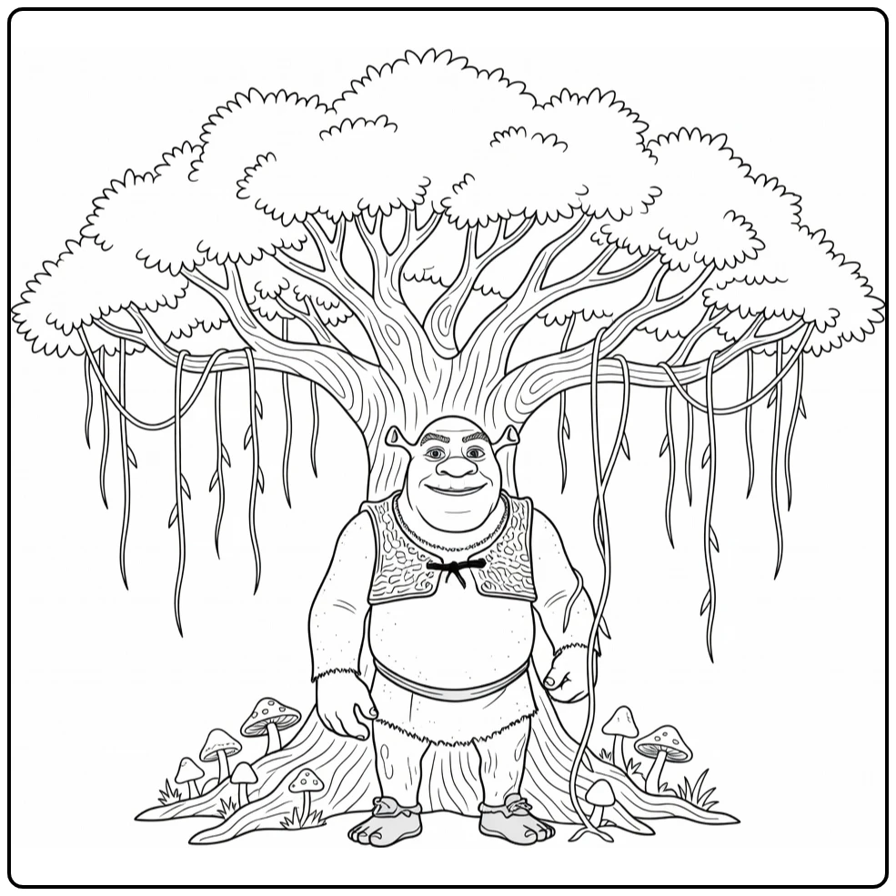 Shrek Under Brede Tree with Wijnranken 52 Characters coloring page