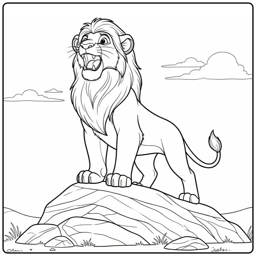 Heroic Roaring Simba on Rock with Ground coloring page