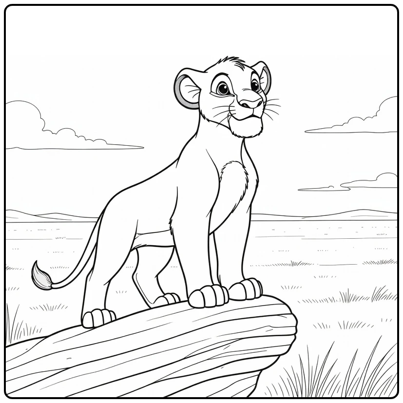 Simba on Pride Rock and Savanna View coloring page