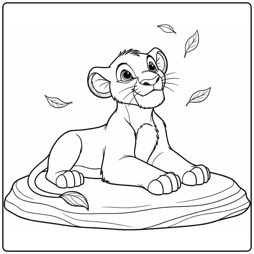 Peaceful Simba on Flat Rock Staring coloring page