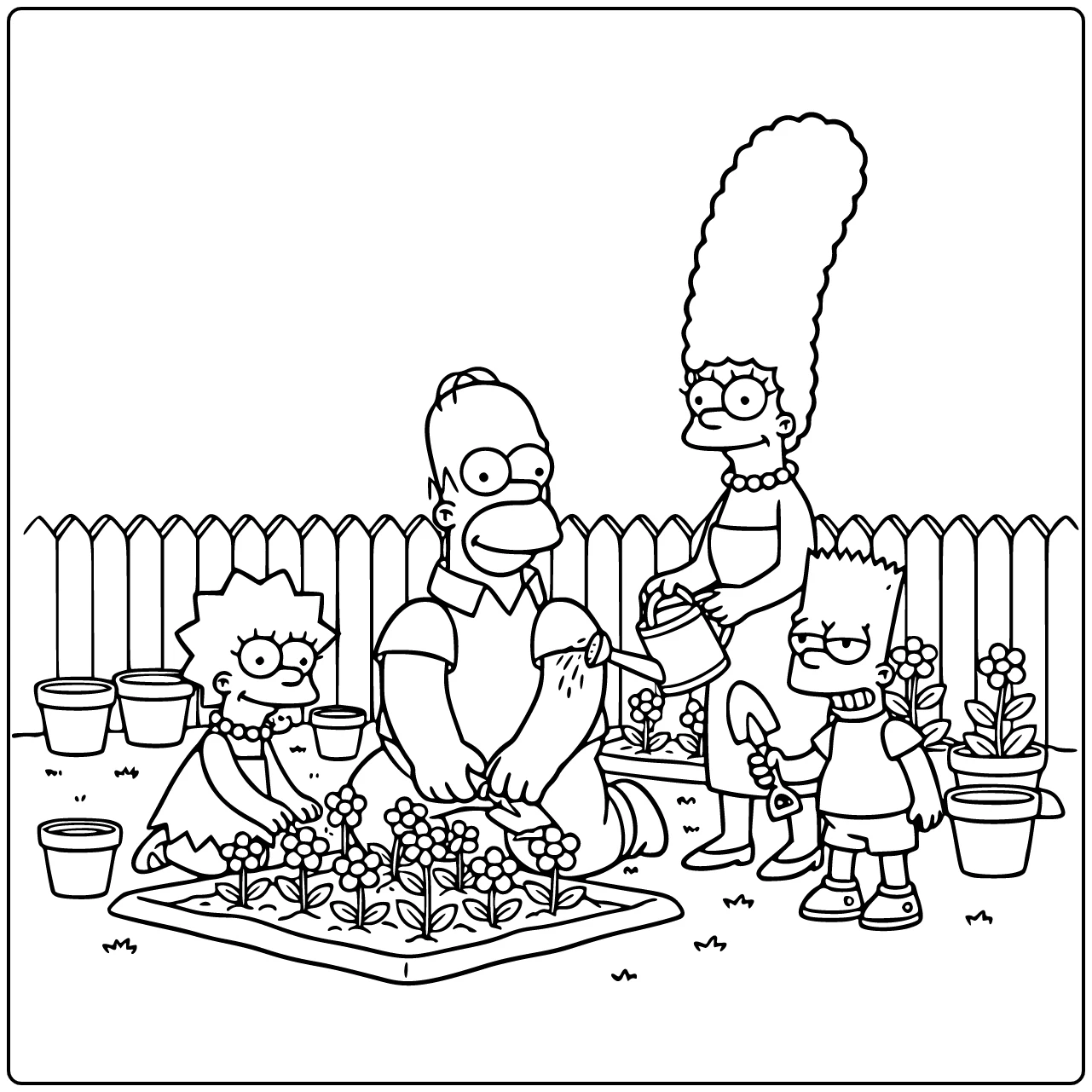 Simpsons Homer Flowers Plants Garden Marge Water coloring page