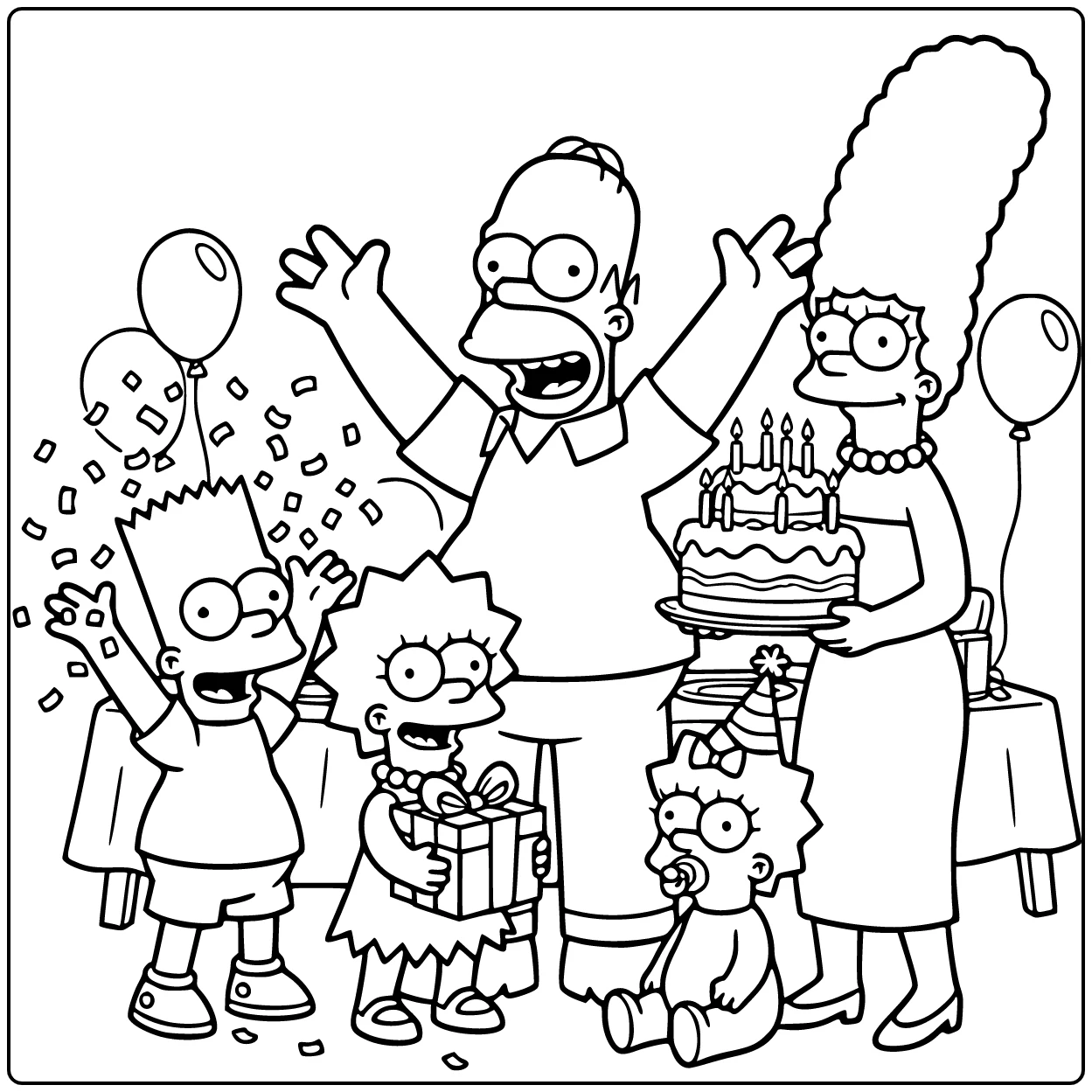 Simpsons Homer in the Center on Party with Marge coloring page